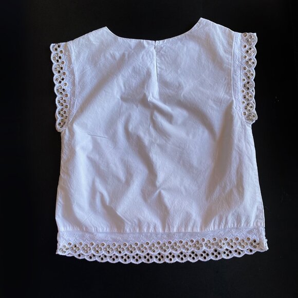New Look White Cotton Metal Grommet Eyelet Detailing Trim Top Size 6 Petite - Picture 8 of 8